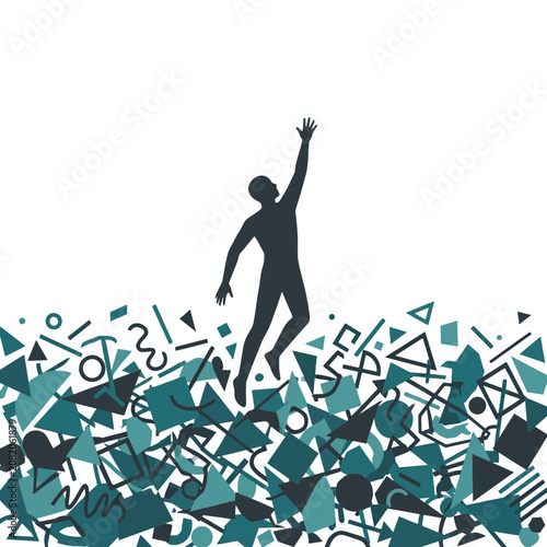 Conceptual Silhouette Rising From Geometric Chaos Vector Illustration for Business Growth and Resilience. Flexible Layout, Copy Space.