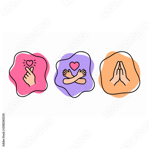 Set of love and hand gesture icons with heart shapes vector k heart affection connection vector