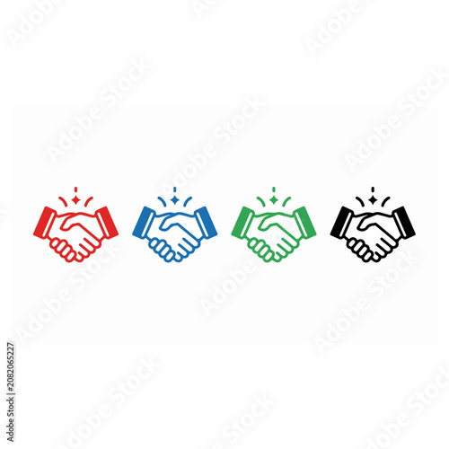 Set of colorful handshake icons representing business agreement and partnership vector with vector