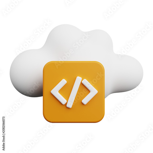 3D Cartoon Cloud with Code Symbol 