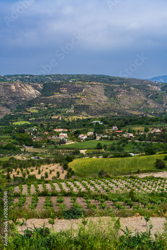 Breathtaking view of Cyprus landscape from high viewpoint. Stunning Mediterranean scenery with rolling hills, natural beauty and a peaceful travel destination.