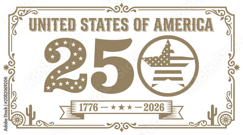 American 250th anniversary vector illustration with stars and stripes frame and vintage art.