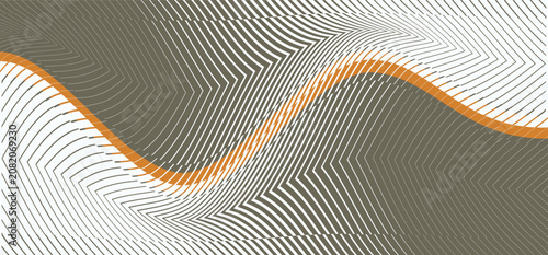 Abstract wave vector illustration with dynamic flowing lines and layered chevron patterns.