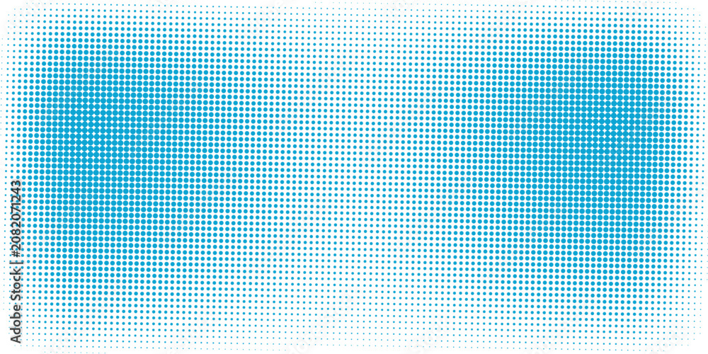 Fototapeta premium Abstract cyan blue halftone dots pattern vector background with flat digital grid mosaic texture and creative dual cluster layout for modern tech presentation banner template
