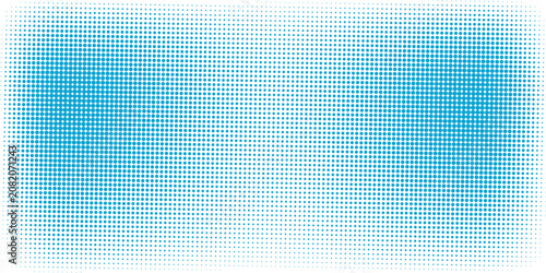 Abstract cyan blue halftone dots pattern vector background with flat digital grid mosaic texture and creative dual cluster layout for modern tech presentation banner template