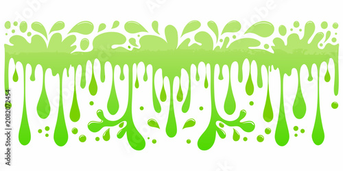 Canvastavla Green slime drips and splatters vector illustration on white background