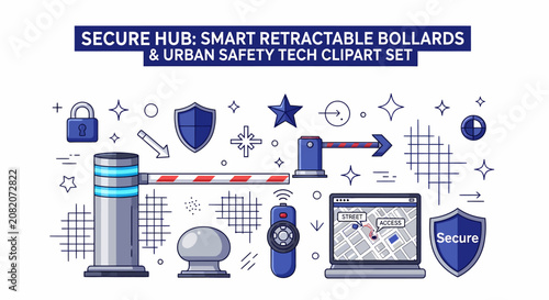 Konstfotografi Clipart set of retractable bollards security barriers shields remote controls an