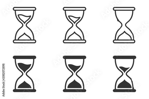 Minimalist hourglass icon set illustrating time and sand flow.