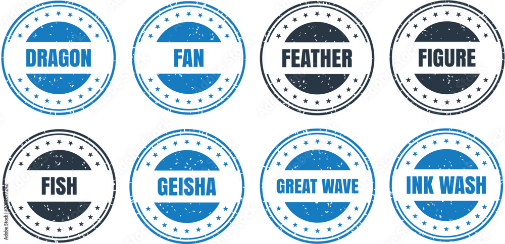 Obraz premium Round Stamp Design Featuring Stars and Grunge Texture in Vector Style