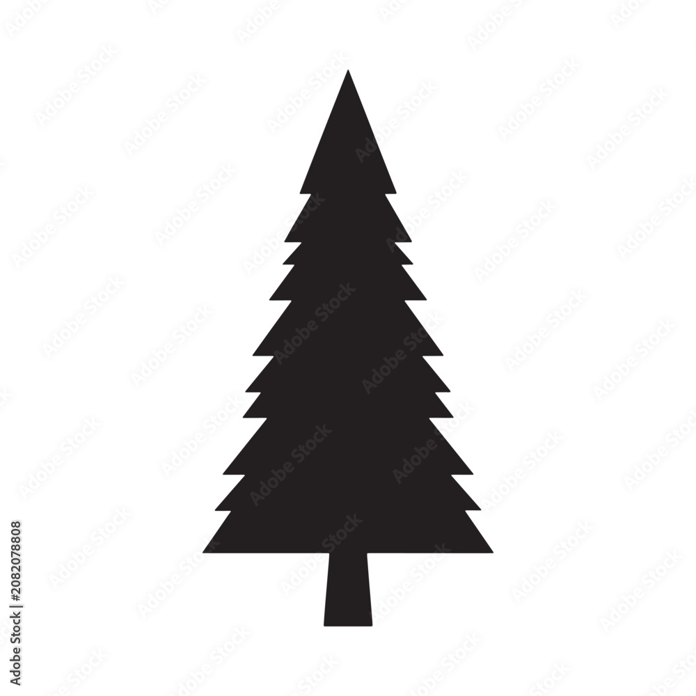 Fototapeta premium Fir tree silhouette against a white background simple graphic design
