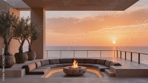 Luxury Terrace with Fire Pit and Ocean Sunset View