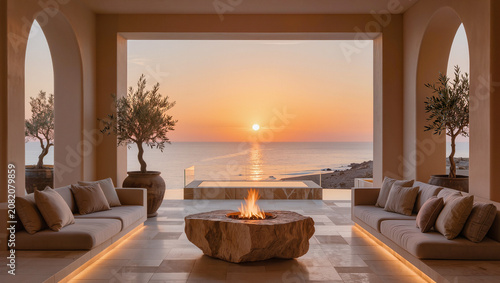 Luxury Terrace with Fire Pit and Ocean Sunset View