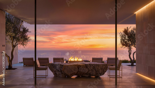 Luxury Terrace with Fire Pit Overlooking Ocean Sunset