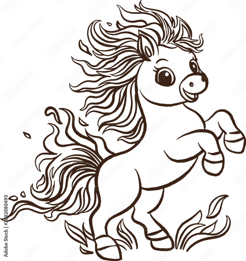 Fototapeta premium Rearing Fire Horse Line Art Mythical Creature Coloring Page