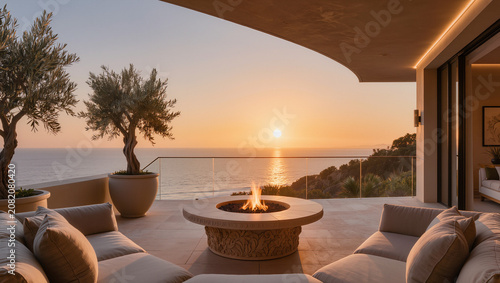 Luxury Terrace with Ocean Sunset View and Fire Pit