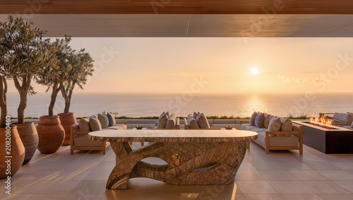 Luxury Terrace with Ocean Sunset View and Modern Furnishings