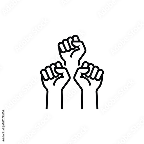 Obraz na plátně Group of raised fists icon representing unity and social activism with activism