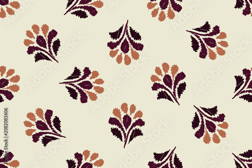 Seamless Floral Ikat Pattern Vector, Traditional Ethnic Leaf Motif Textile Design, Bohemian Damask Embroidery Flower Background for Fashion Print, Home Decor Wallpaper, and Elegant Wrapping Paper