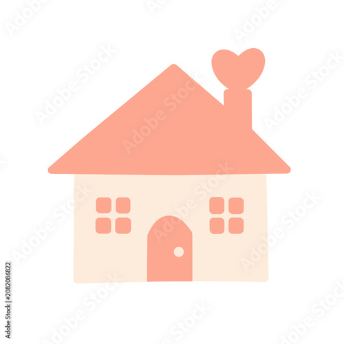 Cute House with Heart Chimney Flat Cartoon Icon Isolated on Transparent Background