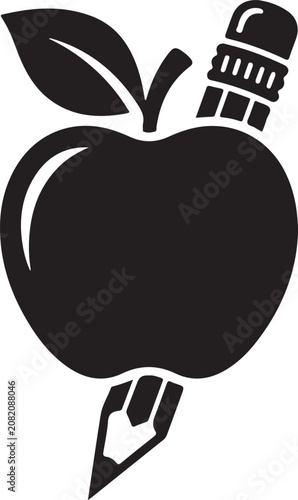 Education Success Apple Icon with Pencil and Learning Symbol Vector Illustration