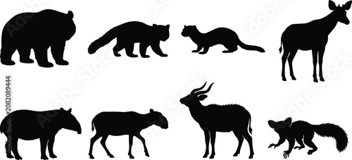 Canvas Print Wild Animal Silhouette Collection Featuring Bear Tapir Antelope Fox and Forest M