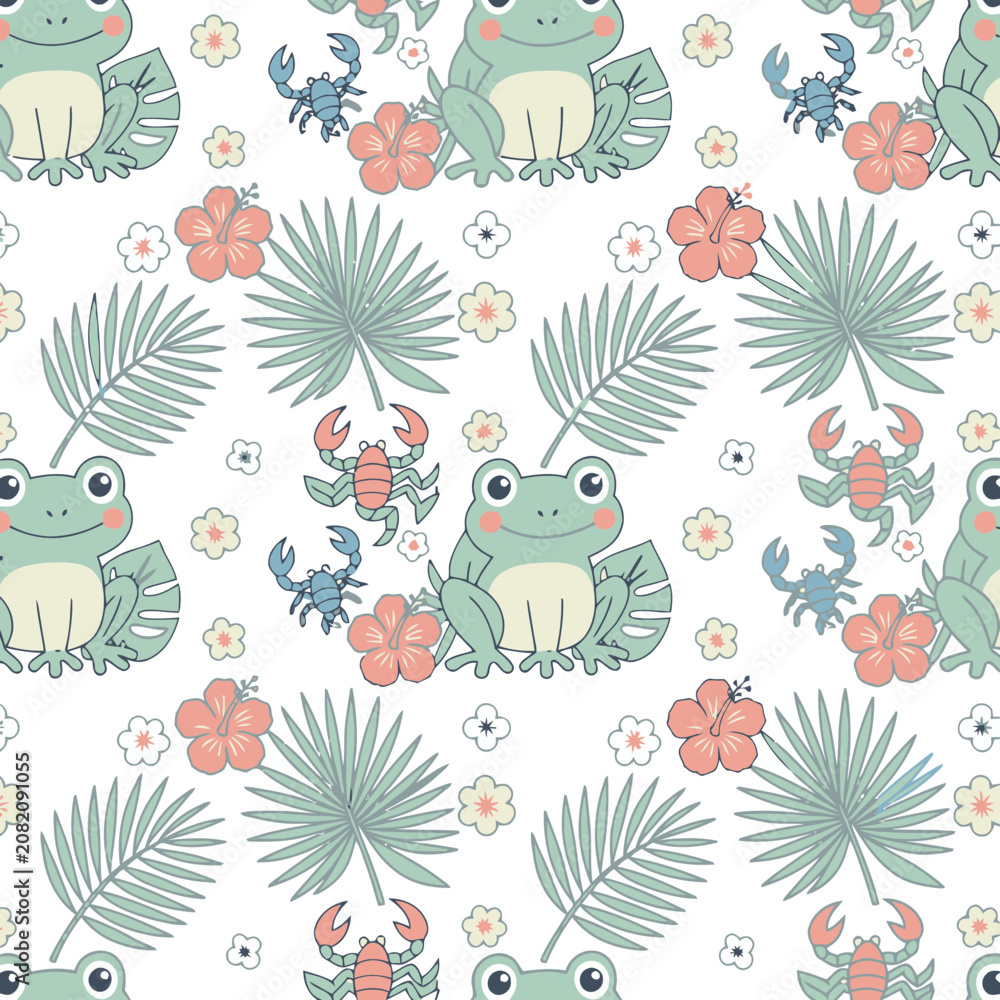 Fototapeta premium Cute frogs and scorpions seamless pattern