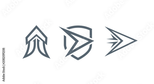 Three abstract geometric arrow icons in gray.