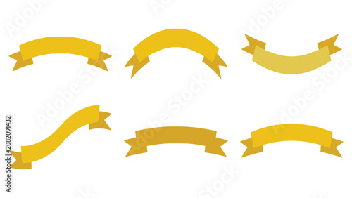 Set of six yellow ribbon banners for design labels