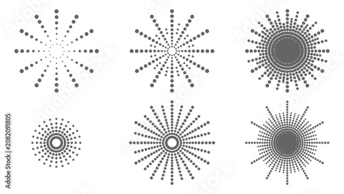 Set of circular sunburst and halftone dot pattern icons