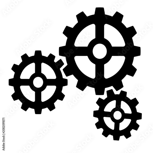 Black Gear Wheels and Cogs Icon Set Isolated on White Background for Industrial Design