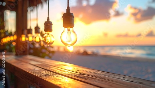 A serene beachside setting at sunset with warm lighting (1)