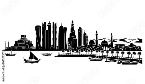 Canvastavla qatar, doha, skyline, silhouette, cityscape, architecture, landmark, panorama, b