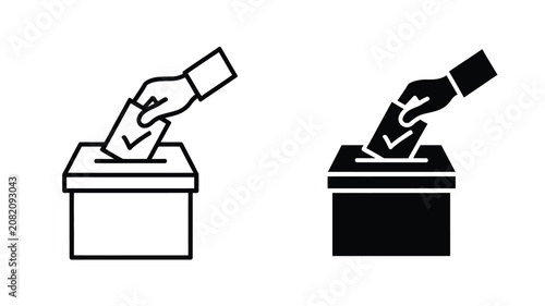 Canvas-taulu Hand voting ballot box, icon set with voting sign, election symbols, ballot pape
