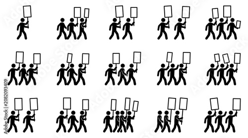 Crowd Gathering, Protest March with Signs, Demonstration, Activism, Social Movement