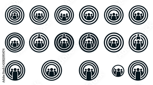 Group Of People Icons In Concentric Circles, Teamwork Concept, Community Symbol