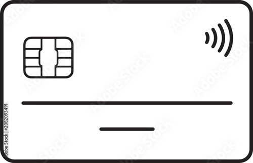 Fotografie Contactless payment card icon with chip and wireless symbol linear style vector
