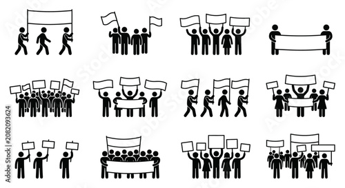 Fotografie Protest crowd holding signs and banners, demonstration, activism, public gatheri
