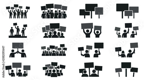 Photos Protest Crowd Silhouettes Holding Signs and Banners - Activism and Demonstration