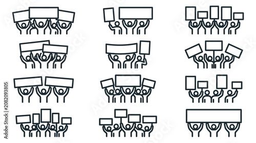 Quadro su tela Crowd protest icons: People holding blank signs for demonstration, rally, or activism