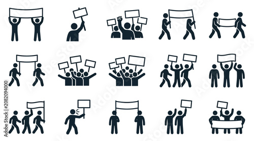 Foto Protest Icons: People holding signs and banners, demonstrating, gathering, activ