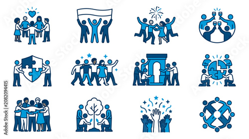 Teamwork Icons: Collaboration, Unity, Success, Celebration, Partnership, Strategy
