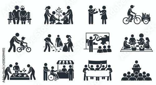 Foto Community Icons: People activities, volunteering, social life, education, nature
