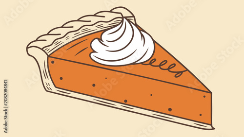 Foto Hand drawn vector illustration of a delicious pumpkin pie slice with cream