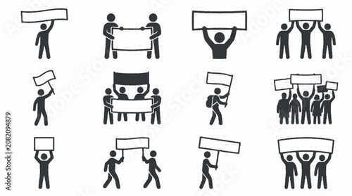 Obraz na płótnie Protest Signs Icons: People Holding Banners for Demonstration, Rally, Activism