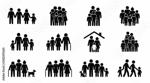 Valokuva Family Icons Collection: Diverse Groups Representing Generations and Unity
