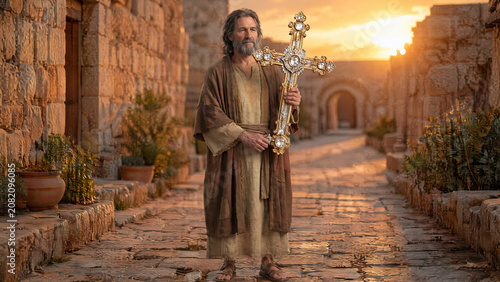 Bearded Man Holding a Sterling Silver Cross