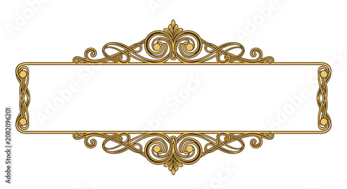 Luxury golden rectangular frame featuring intricate filigree scrolls and decorative flourishes in a classic ornate style.