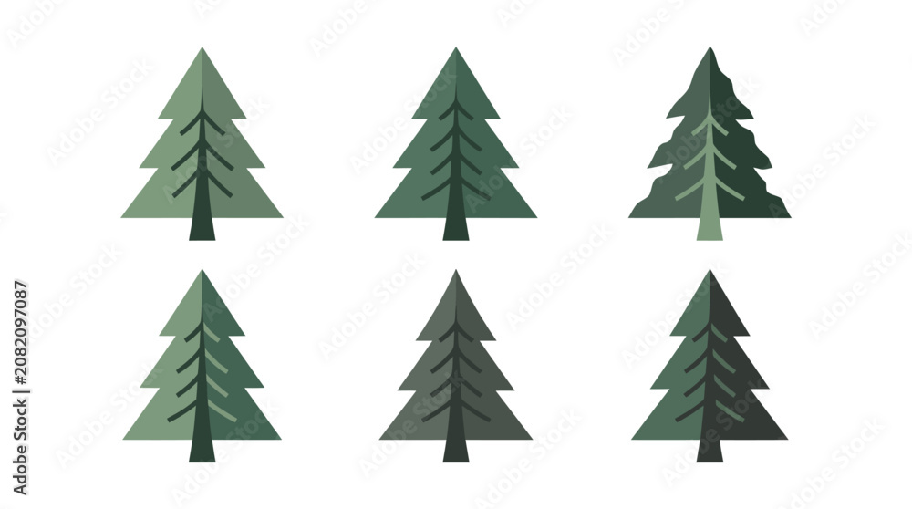 Obraz premium Green pine tree icons set