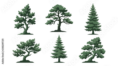 Collection of stylized evergreen trees
