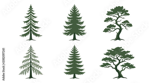Collection of stylized evergreen trees